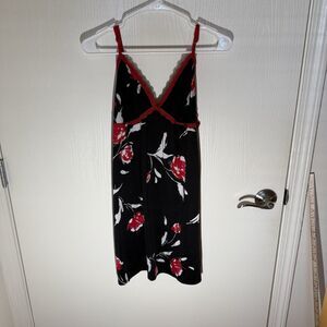 Women’s Slip Dress Nightgown Lace Trim Romantic Black Red Floral Y2K Large